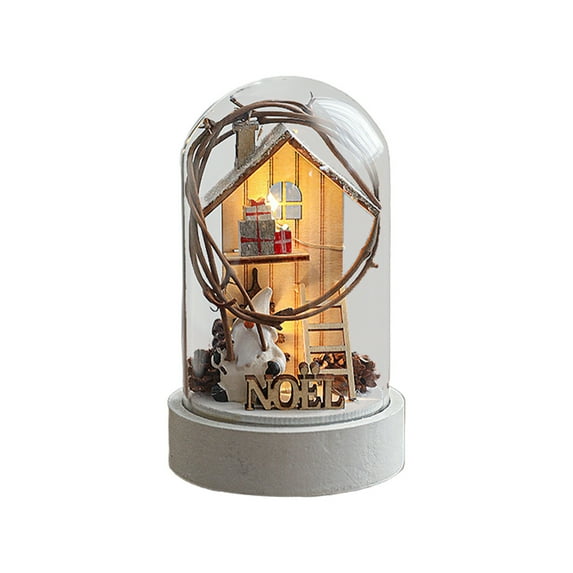 Christmas in A Bottle Glass Lamp, LED Illuminated Holiday Decor with Detailed Snow Scene, Wood Base, Plug-In Operation, Festive Home Decoration