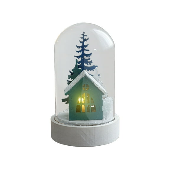 Christmas in A Bottle Glass Lamp, LED Illuminated Holiday Decor with Detailed Snow Scene, Wood Base, Plug-In Operation, Festive Home Decoration