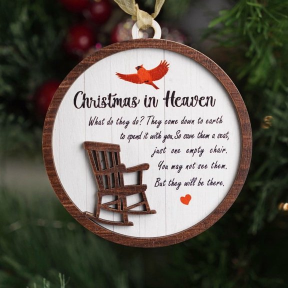 Christmas in Heaven Ornament, Memorial Rocking Chair, Xmas Tree Ornament, Empty Chair Sympathy, Remembrance of Loved One in Heaven, Memorial Ornament