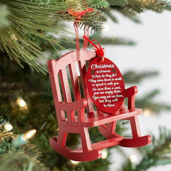 Christmas in Heaven Wooden Chair Pendant Memorial Red Chair Decoration Christmas Tree Hanging Ornament