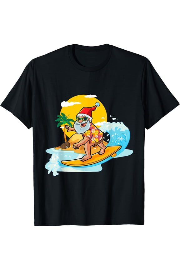 Christmas in July Funny Santa Surfing Summer Aloha Hawaiian T-Shirt