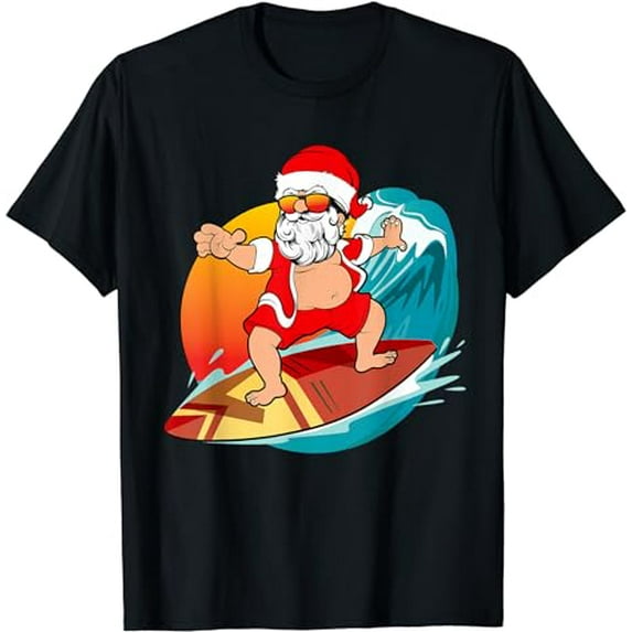 Christmas in July Hawaiian Santa Surfing Mele Kalikimaka T-Shirt
