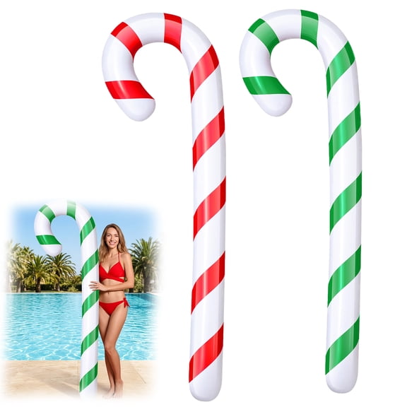Christmas in July Jumbo Pool Noodle Float 5.9 ft, Summer Candy Cane Inflatable Swim Noodle for Pool Party (Red+Green)