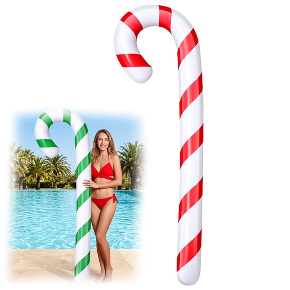 Christmas in July Jumbo Pool Noodle Float 5.9 ft, Summer Candy Cane Inflatable Swim Noodle for Pool Party