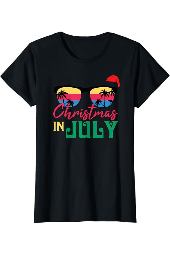 Christmas in July Santa Hat Sunglasses Summer Vacation Gift T-Shirt