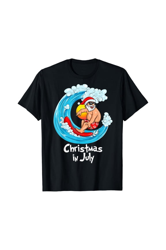 Christmas in July - Santa Hawaiian Surfing - Summer Xmas T-Shirt, Birthday Gift