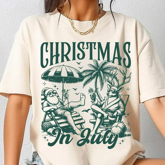 Christmas in July T-shirt, Funny Santa at the Beach Shirt, Summer Holiday Santa Claus Shirt, Tropical Christmas Party, Hot Weather Xmas TH240624