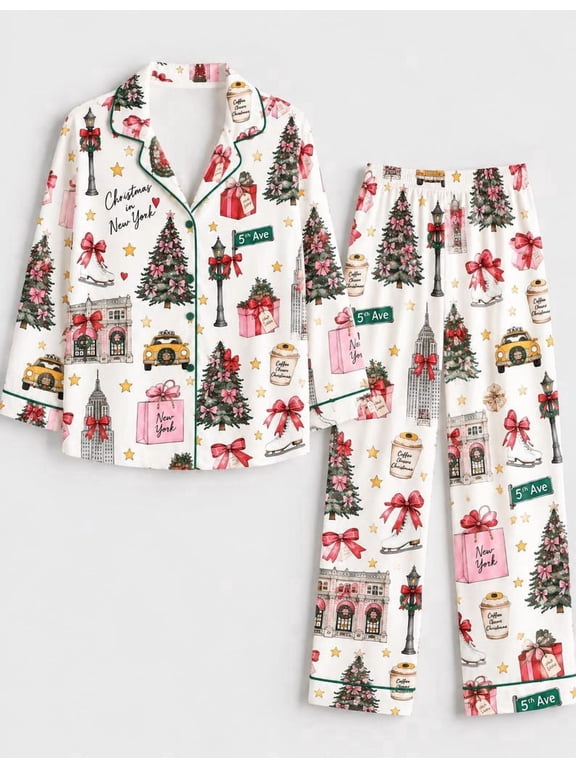 Christmas in NYC Pajamas, New York Christmas PJs, Holiday Pajama Set