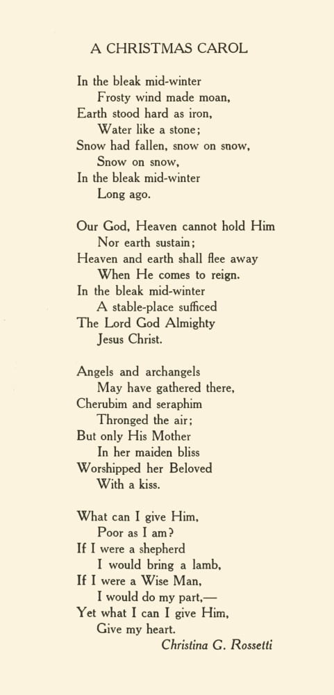 Christmas in Poetry 1922 In the Bleak Midwinter Canvas Art - Christina Rossetti (24 x 36)