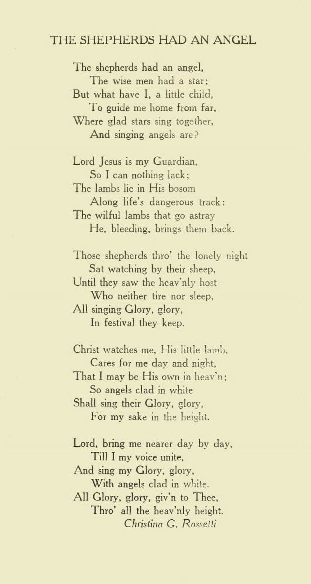 Christmas in Poetry 1922 -The Shepherds had an Angel Canvas Art - Christina Rossetti (24 x 36)