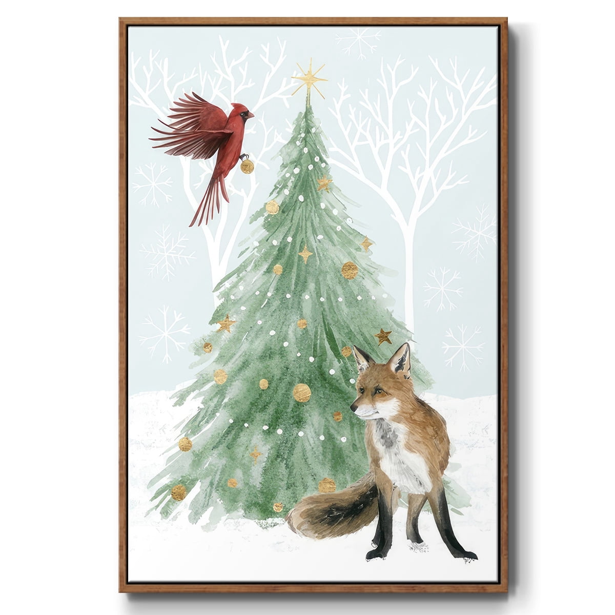 Christmas in the Forest Collection B - Framed Gallery Wrapped Holiday Canvas - 17 x 25 - Rosewood Frame