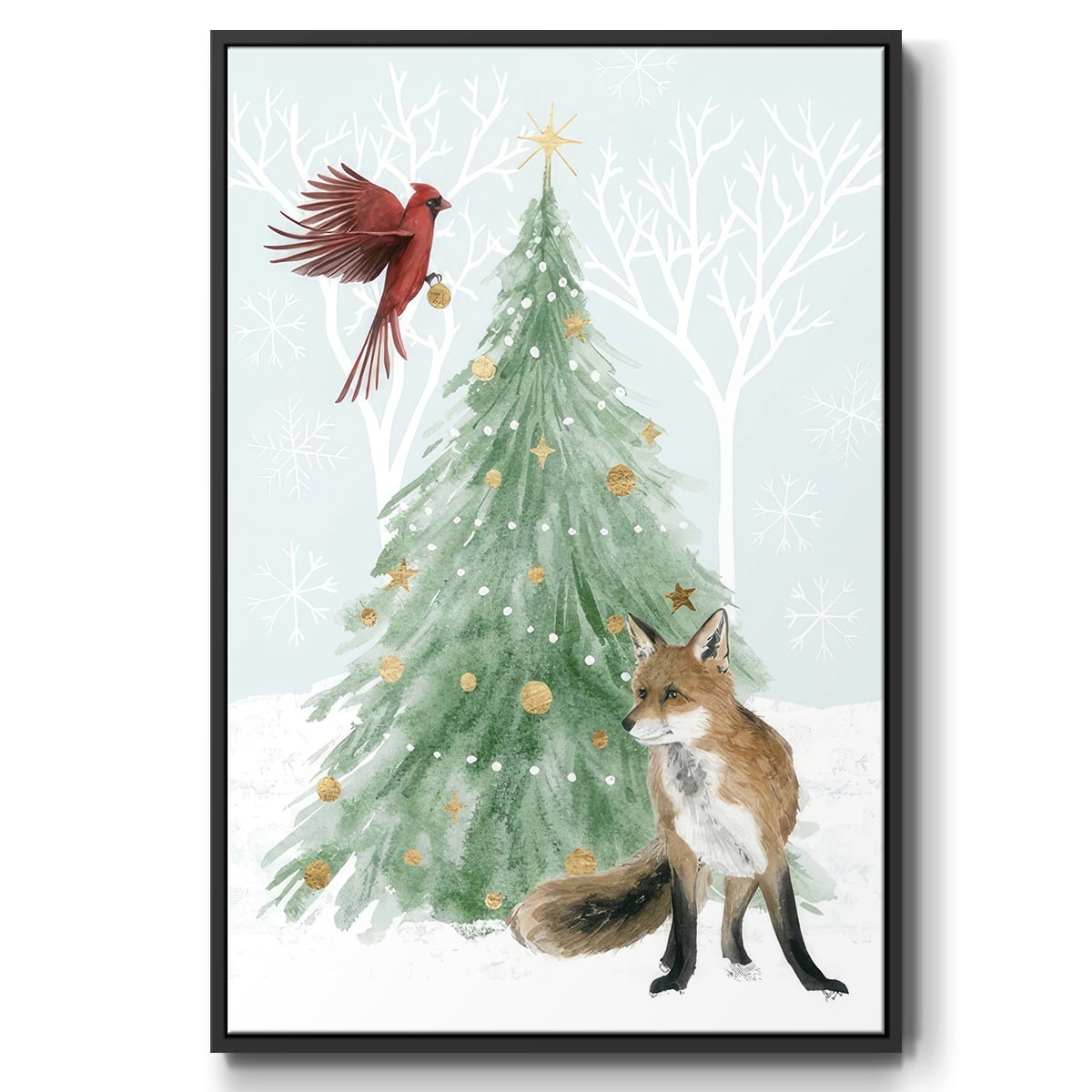 Christmas in the Forest Collection B - Framed Gallery Wrapped Holiday Canvas - 27 x 41 - Black Frame