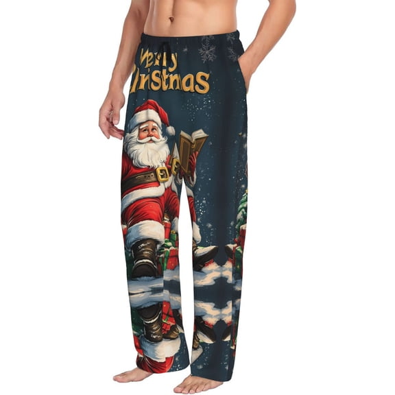 Christmas jolly Santa surrounded Mens Pajama Pants Bottoms with Pockets - Comfy Mens Pj Pants, Soft Men Lounge Pants