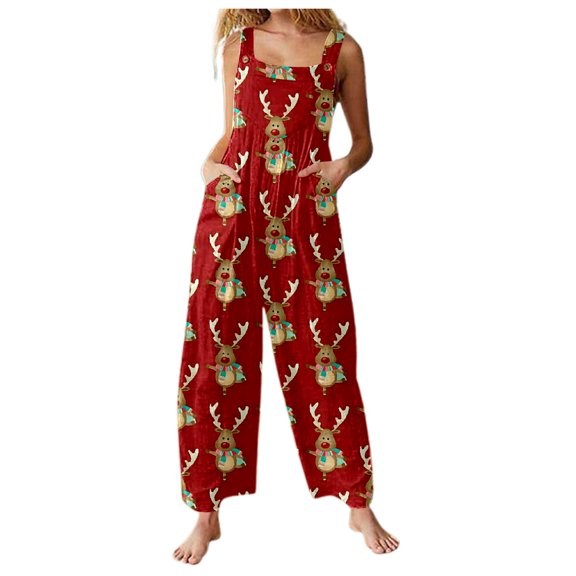 Christmas jumpsuit for women Casual Print Jumpsuit With Buttons And Straps For A Stylish Holiday Outfit And Festive Seasonal Party Wear