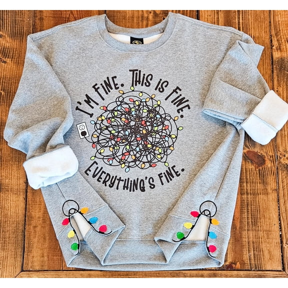 Christmas lights, holiday lights, FRIENDS sweatshirt, everything is FINE Christmas shirt, embroidered side split lights, split side shirt