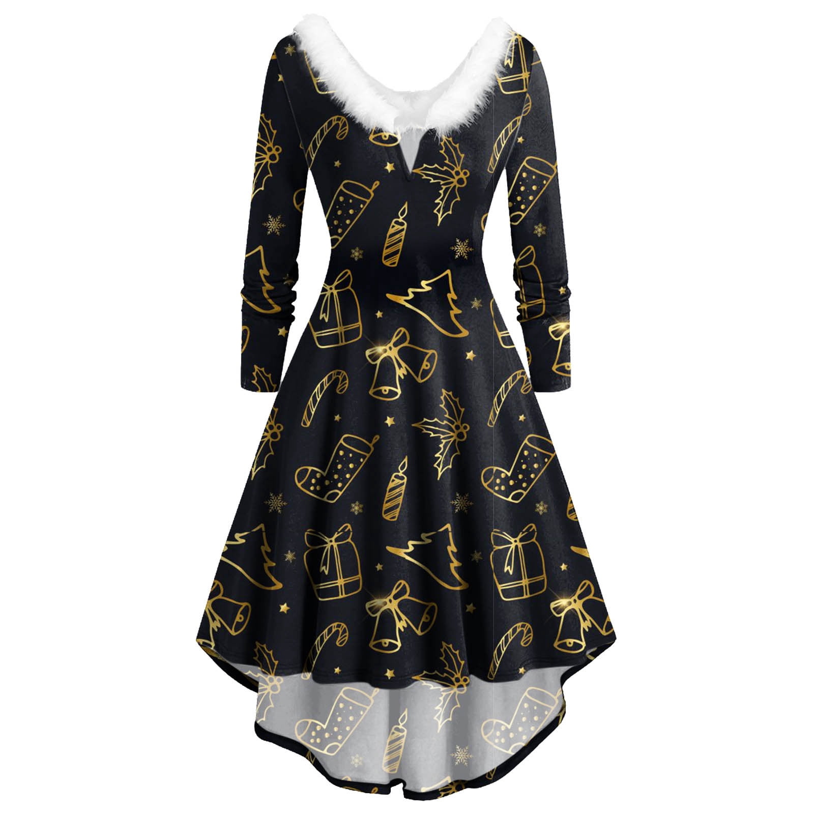 Women Christmas Special Long Sleeve Waisted A-Line Party Dress Strapless Lovely Dress