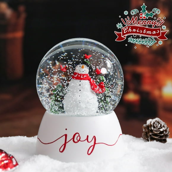 Christmas musical snow globe Christmas Snowman and Christmas Tree, Hugging Snowman Music Box With Knob,White base, "joy" slogan Christmas home decoration