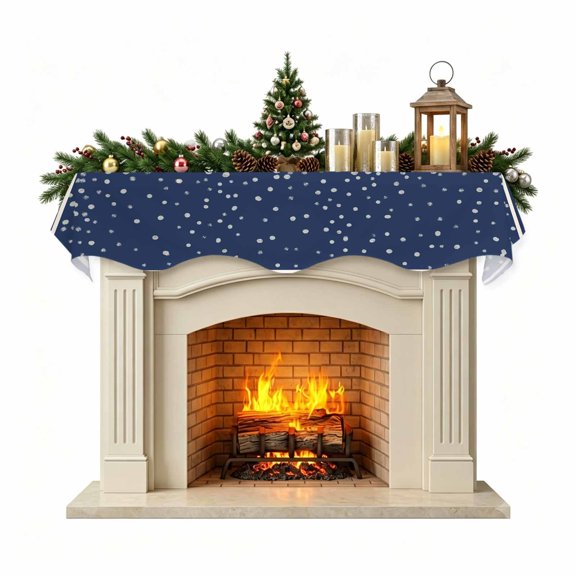 Christmas Mantle Scarf 60x17 Inch, Navy Blue Polka Dot Fireplace Christmas Decorations Cover Runner, Watercolor Polka Dots Christmas Mantel Decorations Xmas Holiday Mantel Scarves