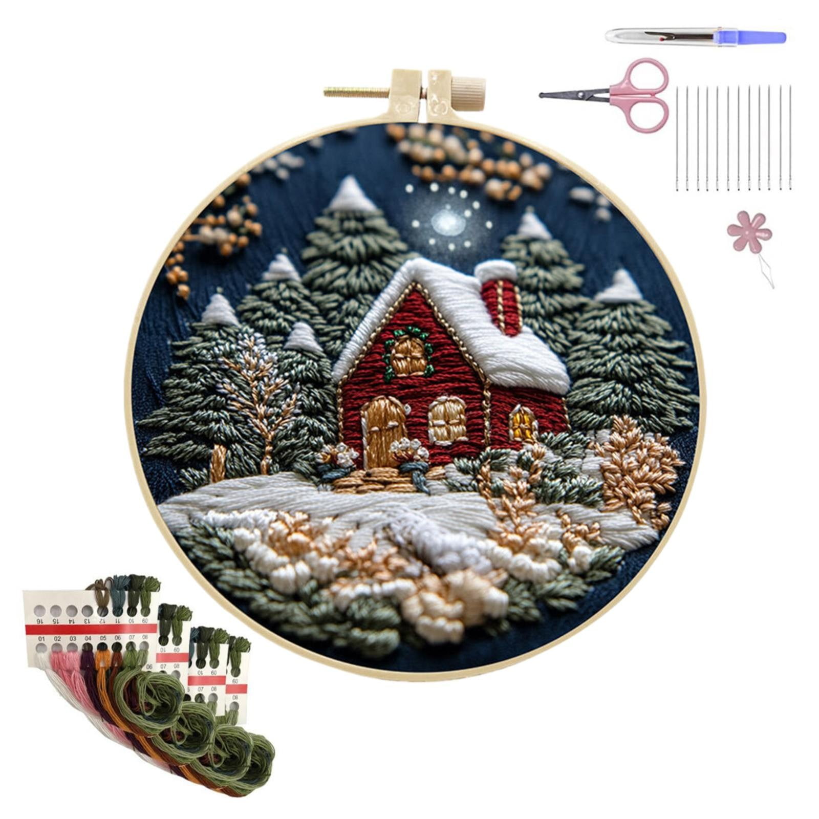 Christmas night stamped embroidery kit, 30cm cotton cloth DIY pattern ...