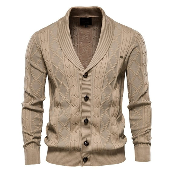 Christmas on SALE HONHUZH Mens Shirts Clearance,Men's Sweater Cardigan Solid Color Lapel Long-Sleeved Knitted Jacket