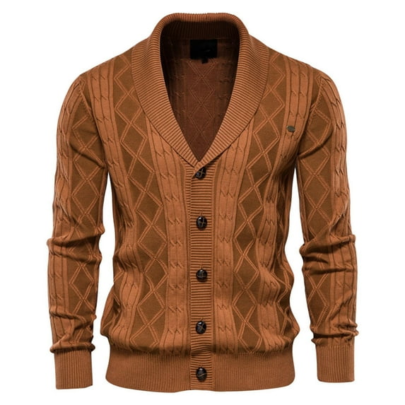 Christmas on SALE HONHUZH Mens Shirts Clearance,Men's Sweater Cardigan Solid Color Lapel Long-Sleeved Knitted Jacket