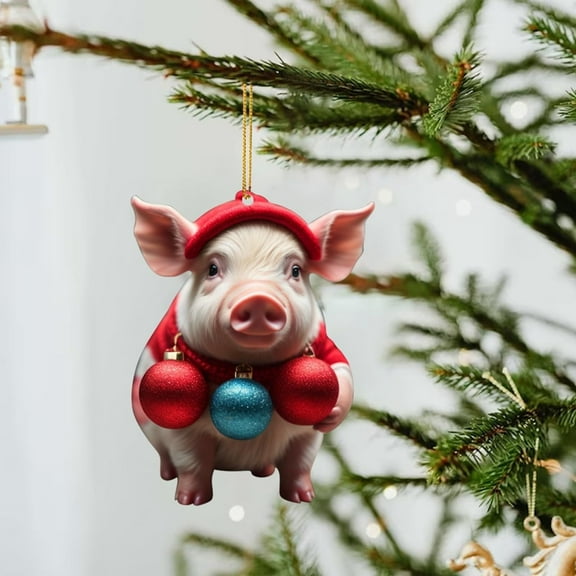 Christmas ornaments,Festive car accessories,Adorable Acrylic Christmas Pig Pendant Perfect Holiday Ornament for Trees,Wreaths,and Car Decor Durable,Child Safe,and Vibrant Design
