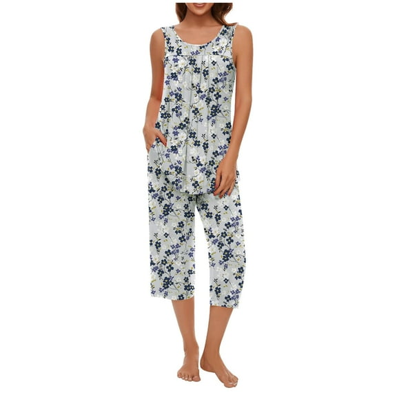 Christmas pajamas Christmas gift Women Soft Sleeveless Tank Top And Capri Pants With Pocket Loungewear Sets Pajamas Sets
