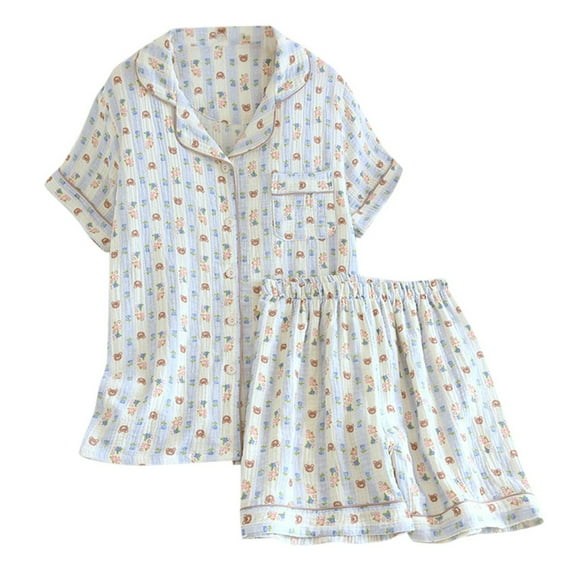 Christmas pajamas Christmas gift Women Spring And Summer Thin Breathable And Cool Home Clothes Lapel Short Sleeve Shorts Pajamas Set