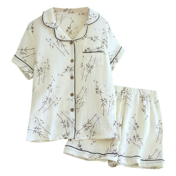 Christmas pajamas Christmas gift Women Spring And Summer Thin Breathable And Cool Home Clothes Lapel Short Sleeve Shorts Pajamas Set