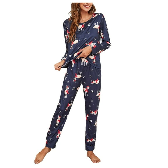 Christmas pajamas Christmas gift Women's Christmas Graphic Print Pajama Set Long Sleeve Crew Neck Shirt Wide Leg Pants 2 Piece Set Home Clothes Sleepwear