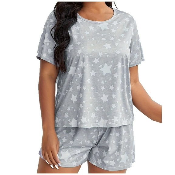 Christmas pajamas Christmas gift Women's Plus Size Pajama Short Set Pajama Set With Leopard Print