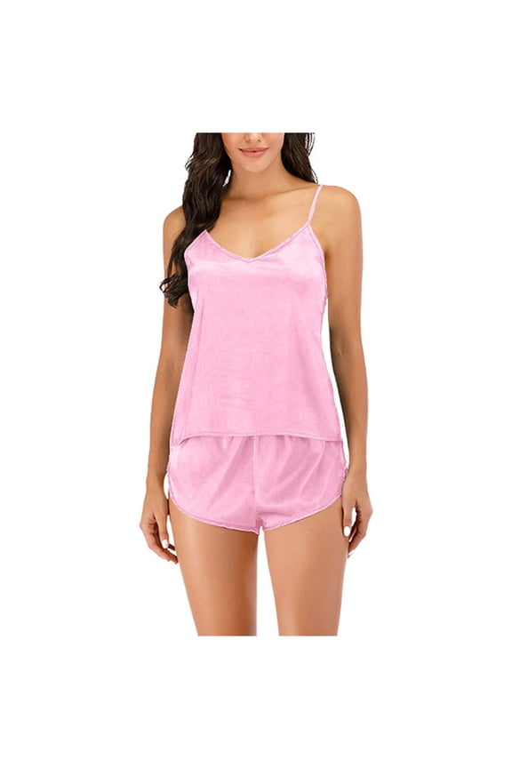 Christmas pajamas Christmas gift Women's Sexy Silk Pajama Set With V Neck Suspender Vest And Sleeveless Shorts For Home Wear