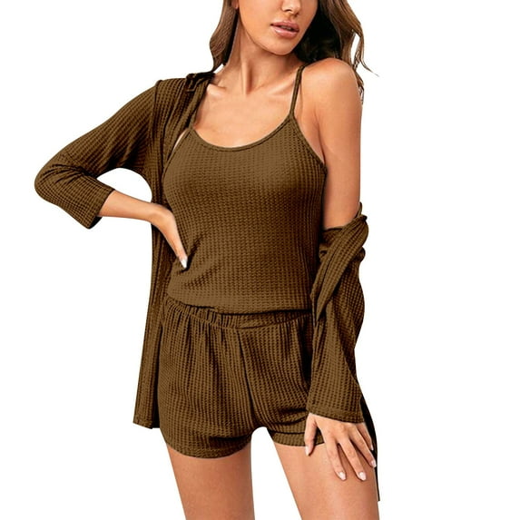 Christmas pajamas Christmas gift Womens 3 Piece Pajama Set With Robe Top And Shorts Loungewear Set