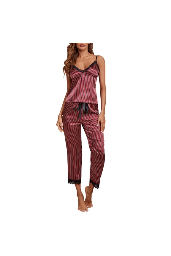 Christmas pajamas Christmas gift Womens Pajamas Set Soft Lounge Sets Sexy Lace Striped Sleepwear Pjs