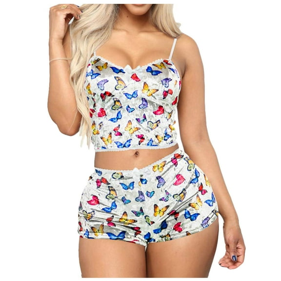 Christmas pajamas Christmas gift Womens Sexy Velvet 2 Pieces Romper Outfit Sleeveless Crop Top Camisole   Shorts