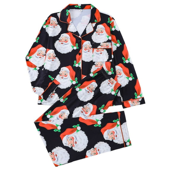 Christmas pajamas For Women Set Silk Pjs 2 Piece Satin Sleepwear Long Sleeve Button Down Lounge Sets With Pant