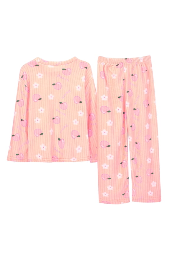 Christmas pajamas Women's Solid Color Peach Flannel Warm Set Winter Thick Warm Home Clothes