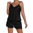 thumbnail image 1 of Christmas pajamas for women setWomen's Sexy V Neck Lace Hem Shorts Solid Color Pajama Pantsuit, 1 of 7