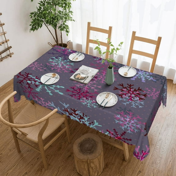 Christmas pattern pink snowflakes winter Tablecloth 60x86 Inch, Washable Waterproof Rectangular Table Cover for Party Picnic Dinner Decor