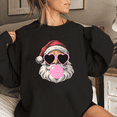thumbnail image 1 of Christmas pink cute glasses, bubble-blowing Santa Claus, Round-neck long-sleeved Cotton black S-3XL, 1 of 6
