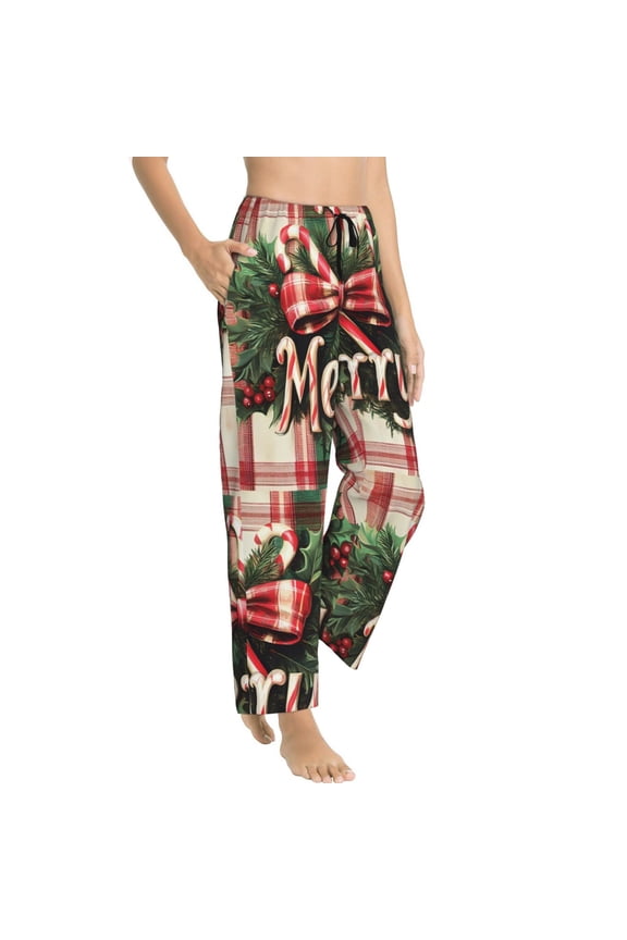 Christmas plaid candy cane Pajama Pants Women - Soft Breathable Sleep & Lounge Pants for Women, Comfy Casual Pj Pants Bottoms with Pockets