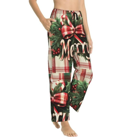 Christmas plaid candy cane Pajama Pants Women - Soft Breathable Sleep & Lounge Pants for Women, Comfy Casual Pj Pants Bottoms with Pockets