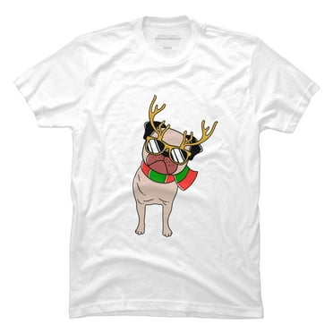 Christmas pug Mens White Graphic Tee - Design By Humans  M