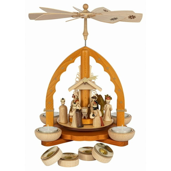 Christmas pyramid Nativity light for tea light and candles, 27 cm / 11 inch high, original Erzgebirge by Richard Glsser Seiffen