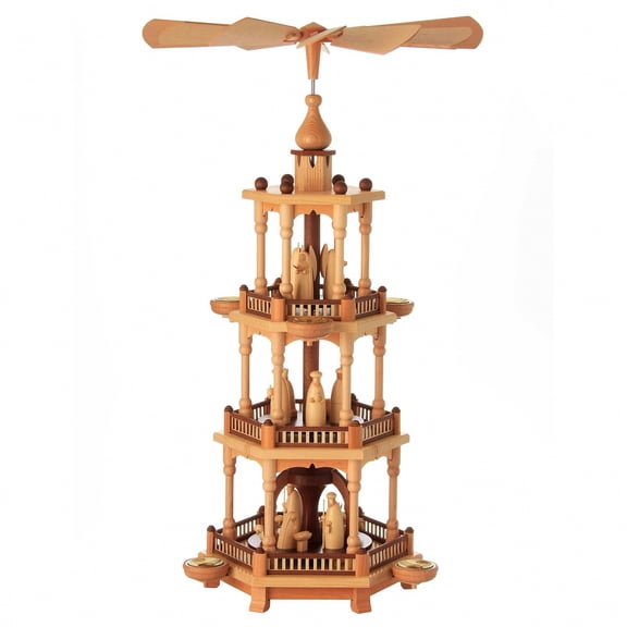 Christmas pyramid natural 3-storey with the birth of Christ by Schalling