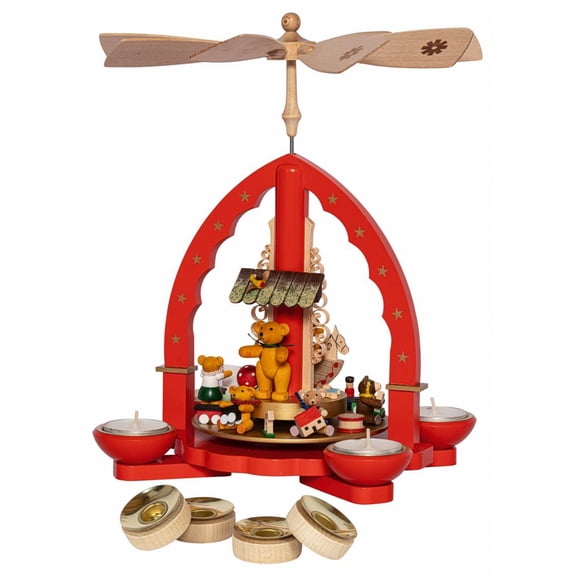 Christmas pyramid playing bear cubs for tea light and candles, 27 cm / 11 inch high, original Erzgebirge by Richard Glsser Seiffen