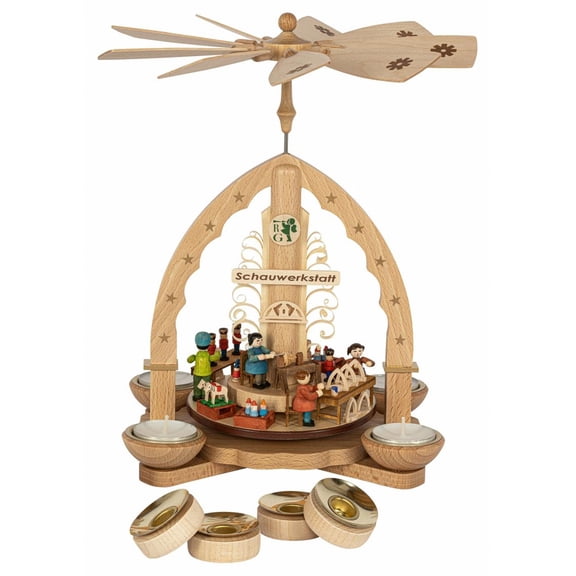 Christmas pyramid show workshop for tealight and candles, 27 cm / 11 inch high, original Erzgebirge by Richard Glsser Seiffen