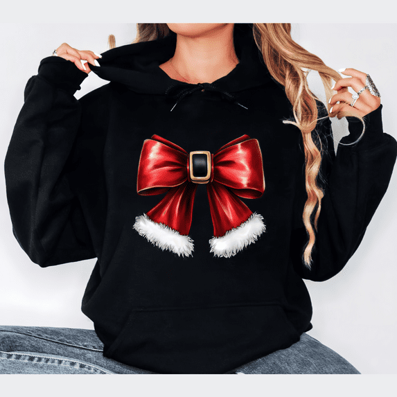 Christmas red Santa Claus color series bow pattern cotton comfortable Hooded long-sleeved black S-2XL