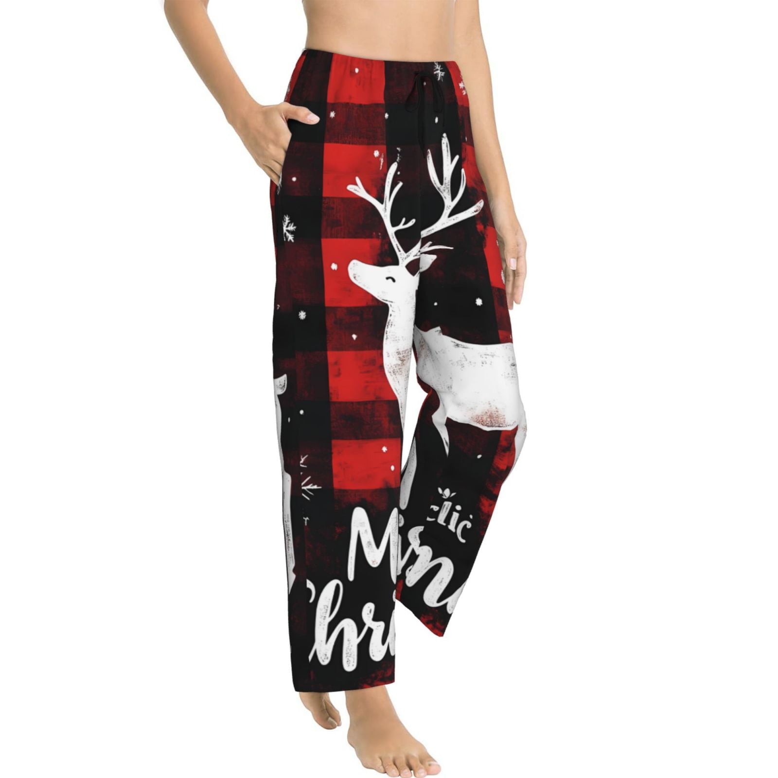 Christmas red checkered deer Pajama Pants Women Soft Breathable Sleep