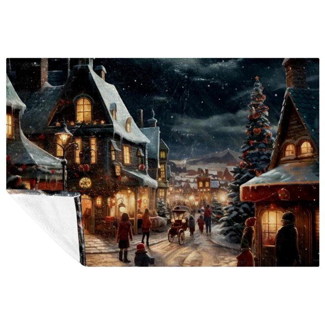 Christmas retro Custom Microfiber Throw Blanket Soft and Warm Printed